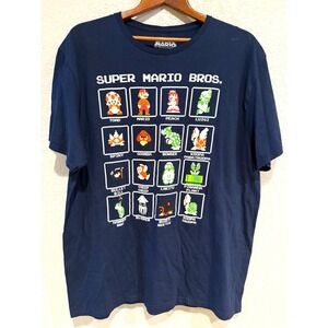 Super Mario Bros Tee T-Shirt Mens 2XL 16 Character Pixel Grid Boxes Graphic